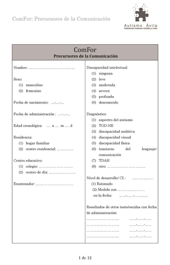 Formularios originales del test ComFor: 10 unidades